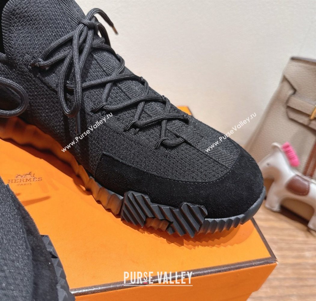 Hermes Lift slip-on sneakers in in knit and suede All Black 2025 H252003 (XC-250708078)