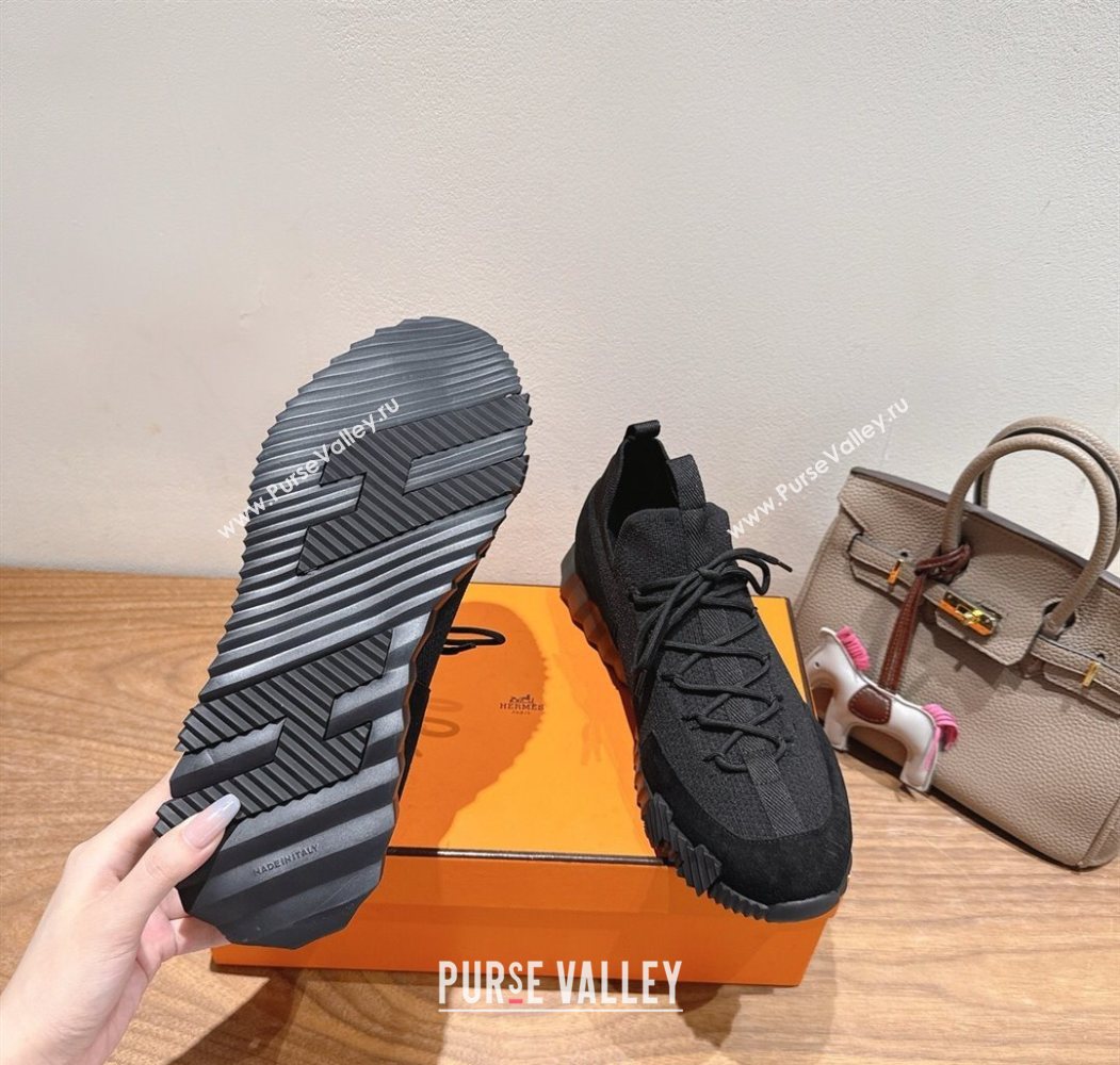 Hermes Lift slip-on sneakers in in knit and suede All Black 2025 H252003 (XC-250708078)