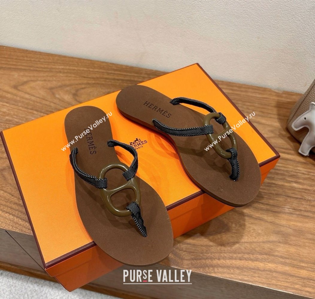 Hermes Chaine dAncre Flat Thong Slides Sandal Brown 2025 H070801 (XC-250708018)