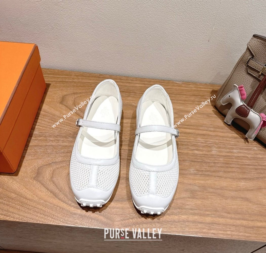 Hermes Kichu Ballet Flats in mesh knit and calfskin White 2025 H251170 (XC-250708089)