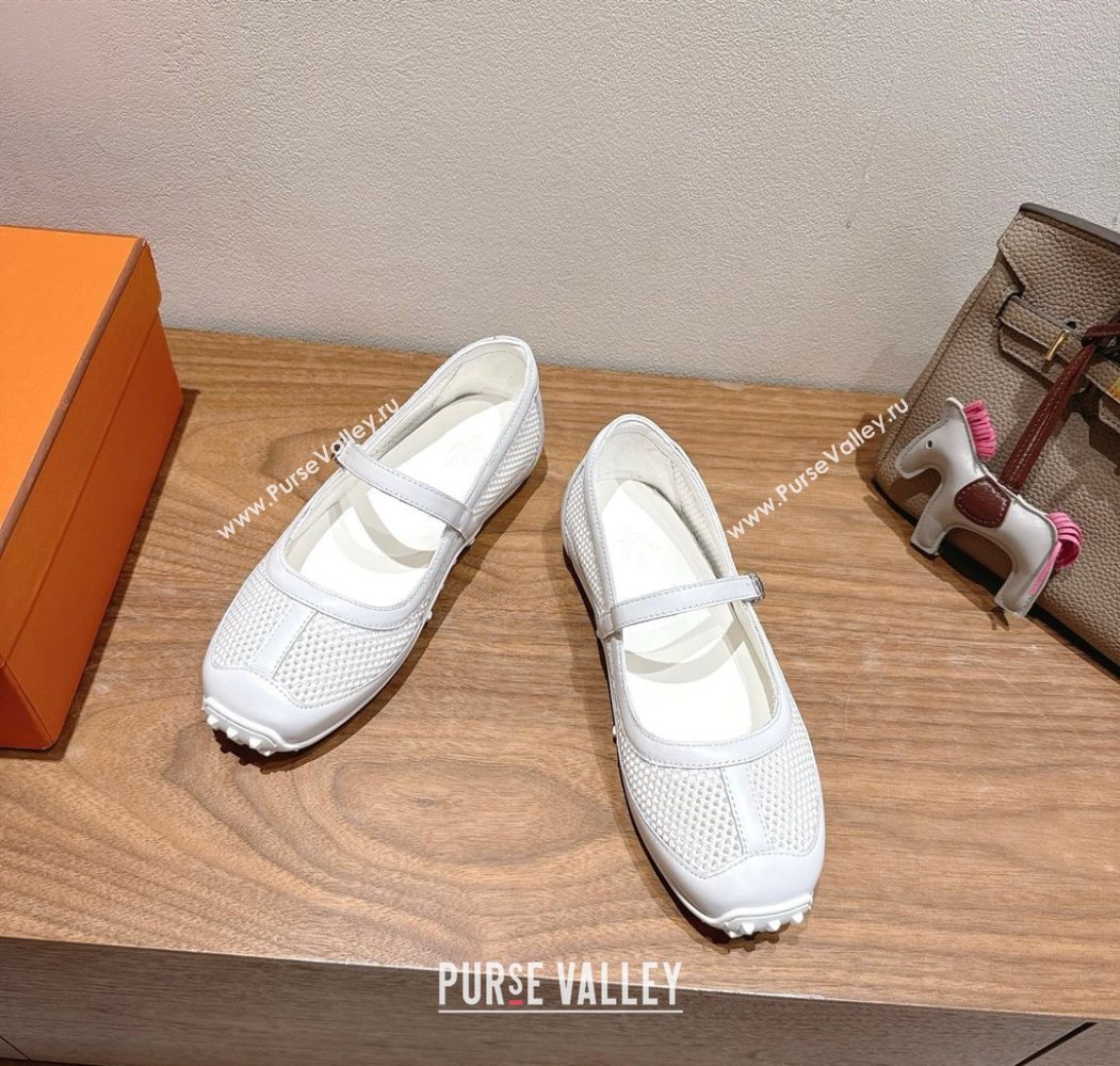 Hermes Kichu Ballet Flats in mesh knit and calfskin White 2025 H251170 (XC-250708089)