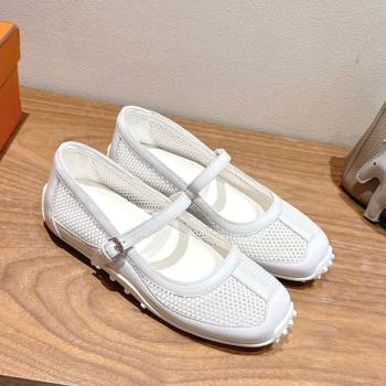 Hermes Kichu Ballet Flats in mesh knit and calfskin White 2025 H251170 (XC-250708089)