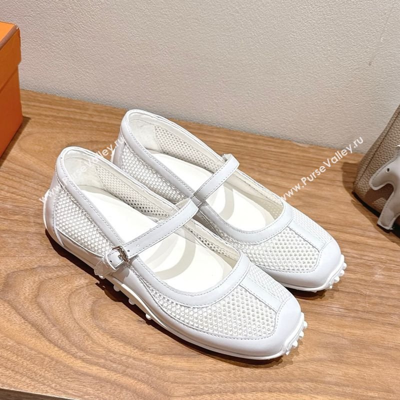 Hermes Kichu Ballet Flats in mesh knit and calfskin White 2025 H251170 (XC-250708089)