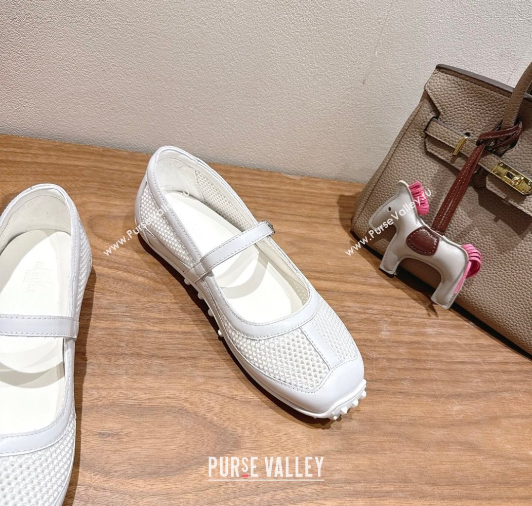 Hermes Kichu Ballet Flats in mesh knit and calfskin White 2025 H251170 (XC-250708089)