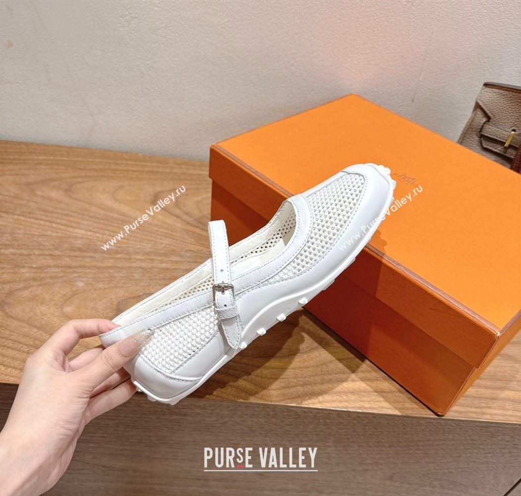 Hermes Kichu Ballet Flats in mesh knit and calfskin White 2025 H251170 (XC-250708089)