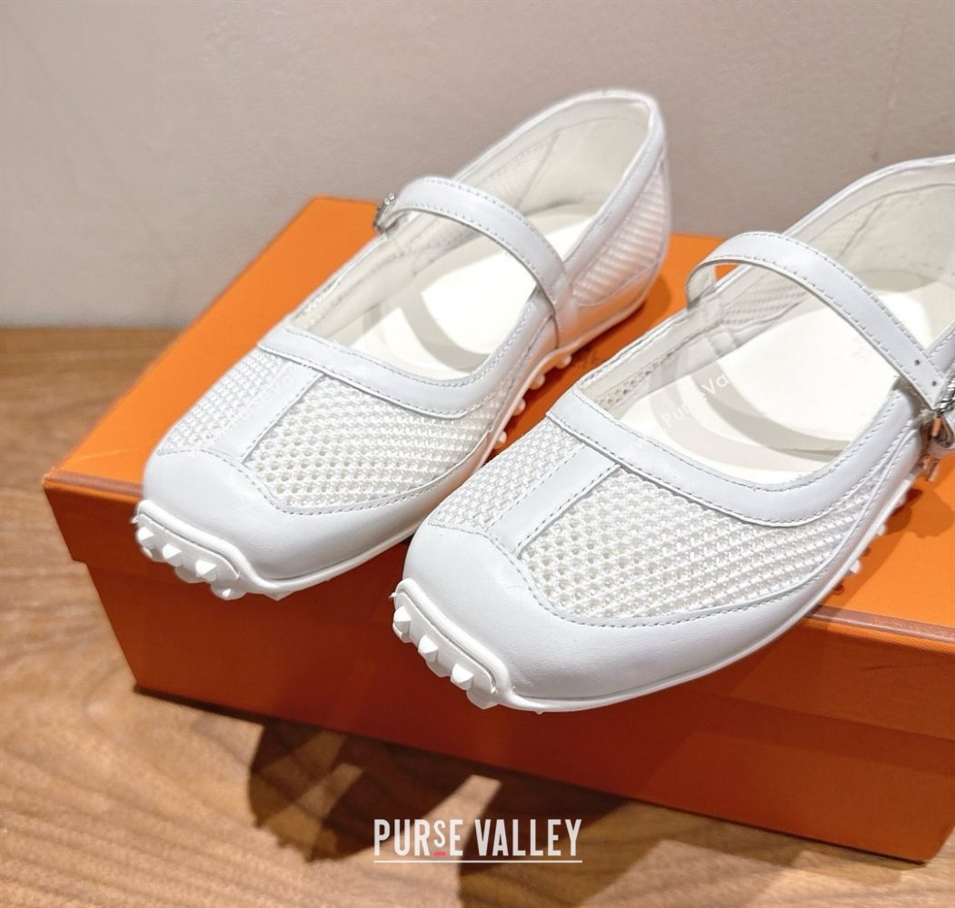 Hermes Kichu Ballet Flats in mesh knit and calfskin White 2025 H251170 (XC-250708089)