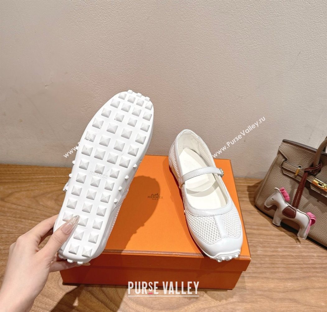 Hermes Kichu Ballet Flats in mesh knit and calfskin White 2025 H251170 (XC-250708089)