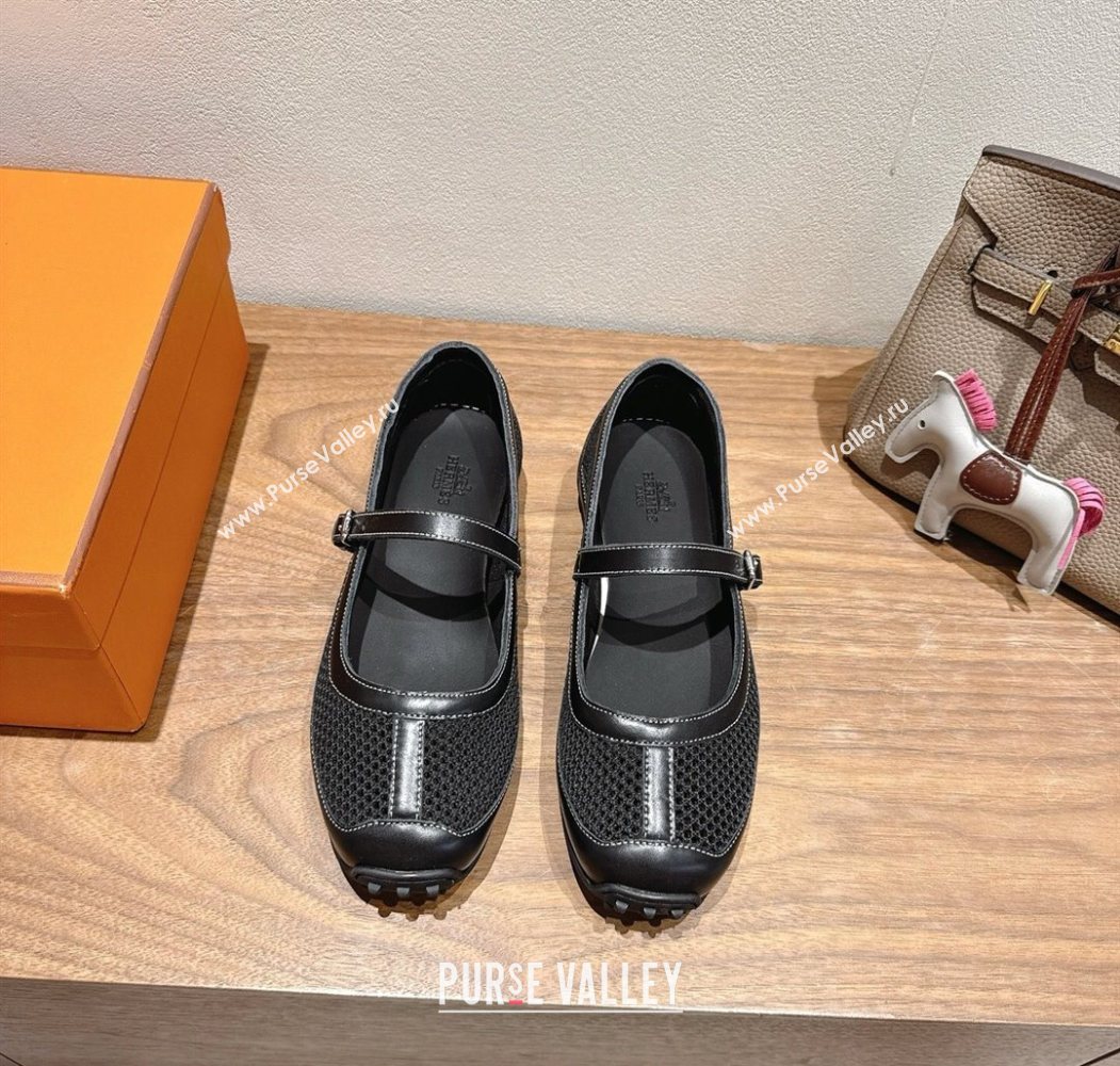 Hermes Kichu Ballet Flats in mesh knit and calfskin Black 2025 H251170 (XC-250708090)