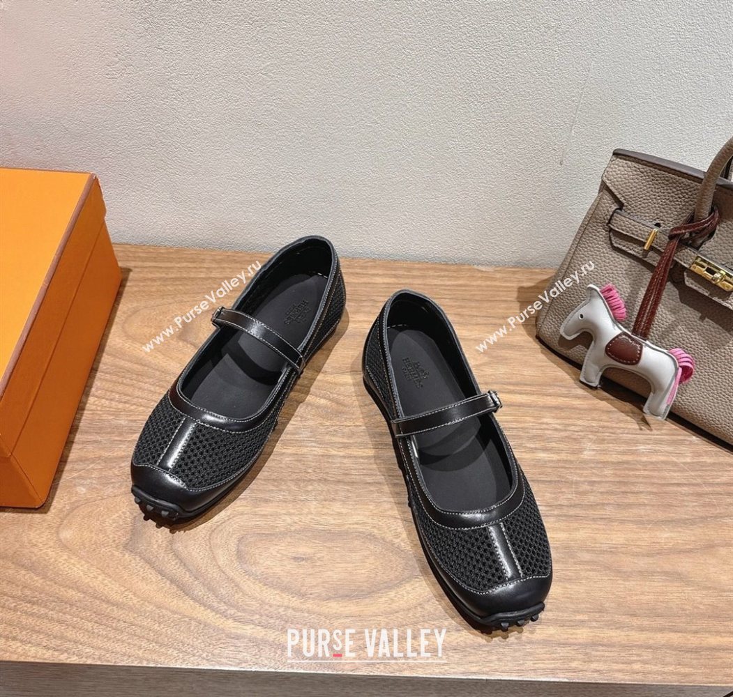 Hermes Kichu Ballet Flats in mesh knit and calfskin Black 2025 H251170 (XC-250708090)