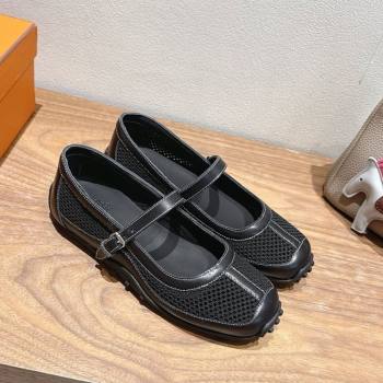 Hermes Kichu Ballet Flats in mesh knit and calfskin Black 2025 H251170 (XC-250708090)