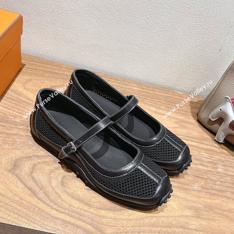 Hermes Kichu Ballet Flats in mesh knit and calfskin Black 2025 H251170 (XC-250708090)
