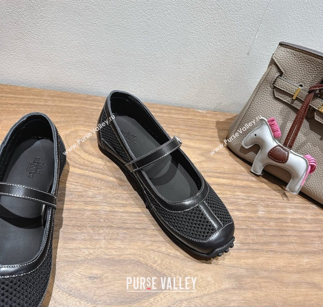 Hermes Kichu Ballet Flats in mesh knit and calfskin Black 2025 H251170 (XC-250708090)