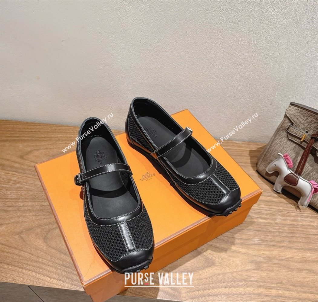 Hermes Kichu Ballet Flats in mesh knit and calfskin Black 2025 H251170 (XC-250708090)