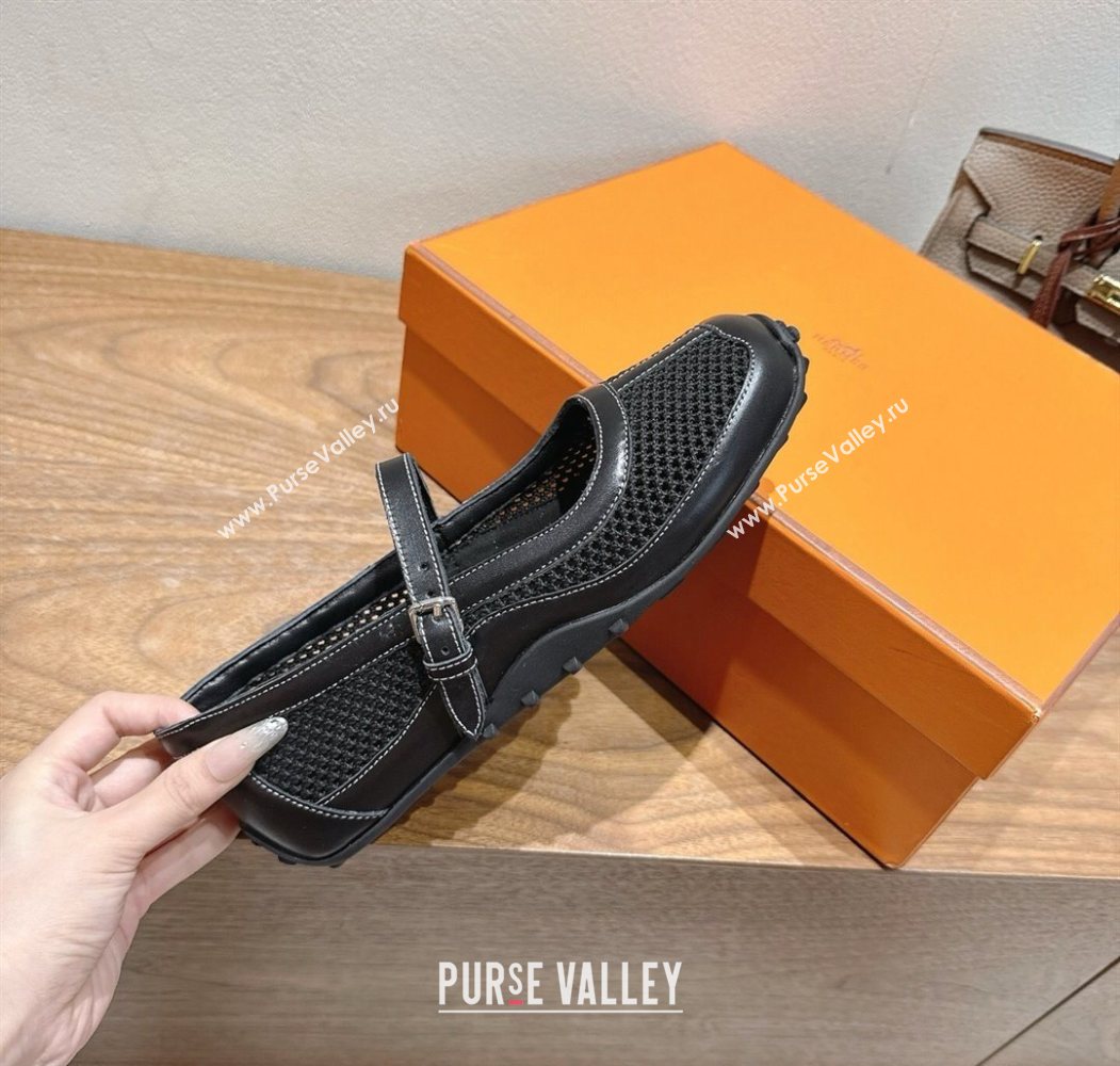 Hermes Kichu Ballet Flats in mesh knit and calfskin Black 2025 H251170 (XC-250708090)