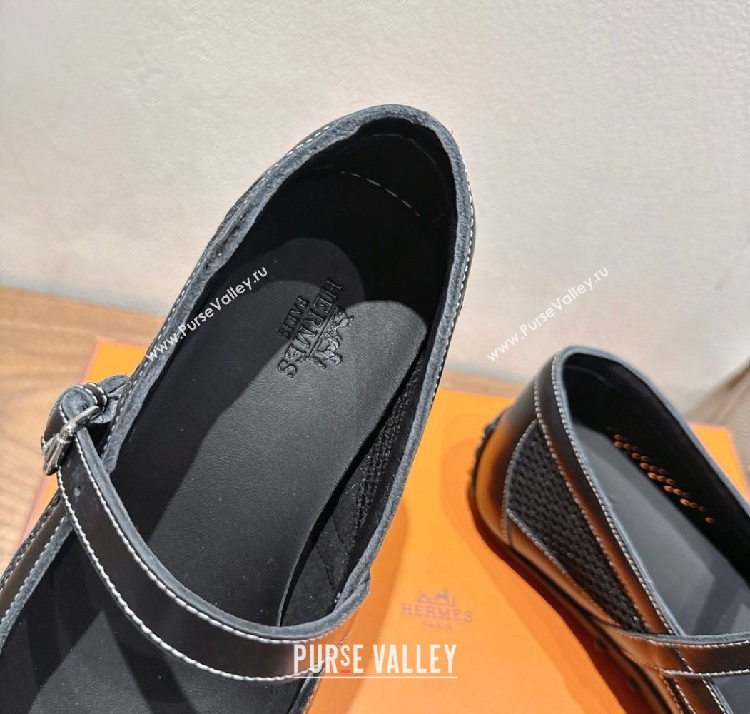 Hermes Kichu Ballet Flats in mesh knit and calfskin Black 2025 H251170 (XC-250708090)