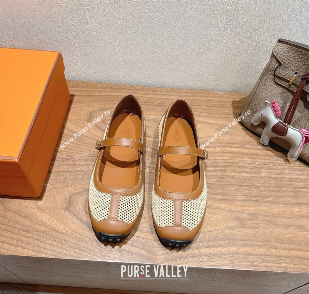 Hermes Kichu Ballet Flats in mesh knit and calfskin Brown 2025 H251170 (XC-250708091)