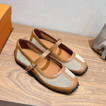 Hermes Kichu Ballet Flats in mesh knit and calfskin Brown 2025 H251170 (XC-250708091)