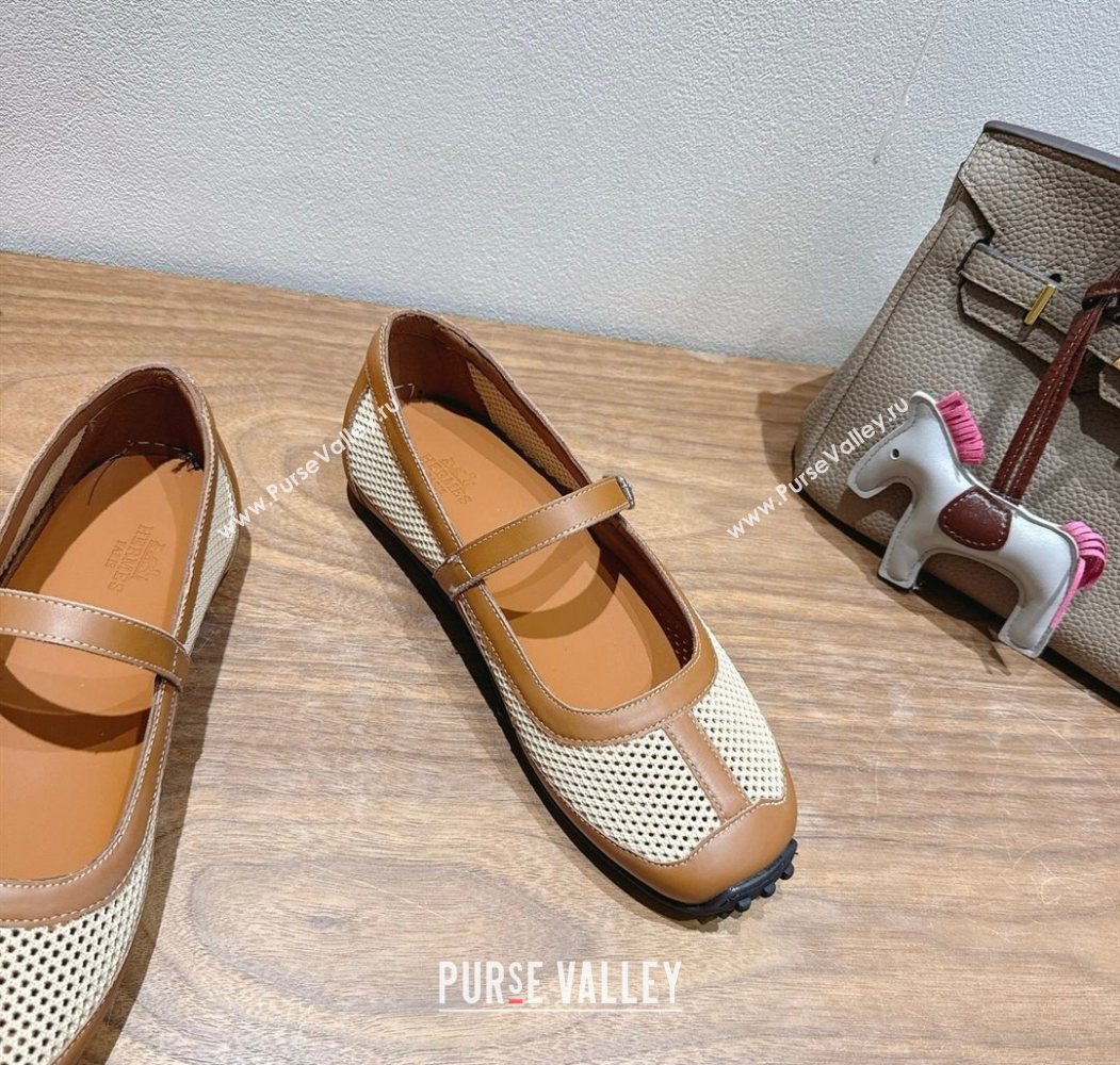 Hermes Kichu Ballet Flats in mesh knit and calfskin Brown 2025 H251170 (XC-250708091)