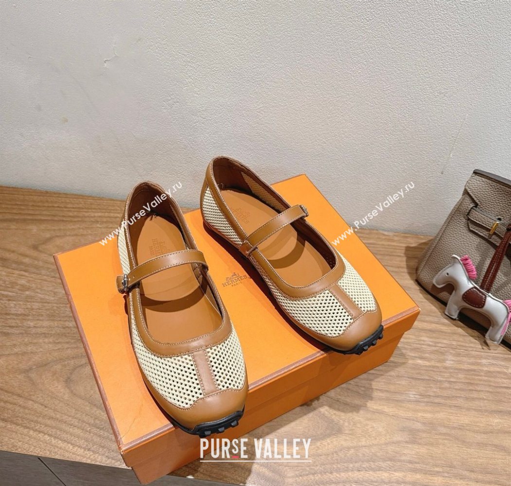 Hermes Kichu Ballet Flats in mesh knit and calfskin Brown 2025 H251170 (XC-250708091)