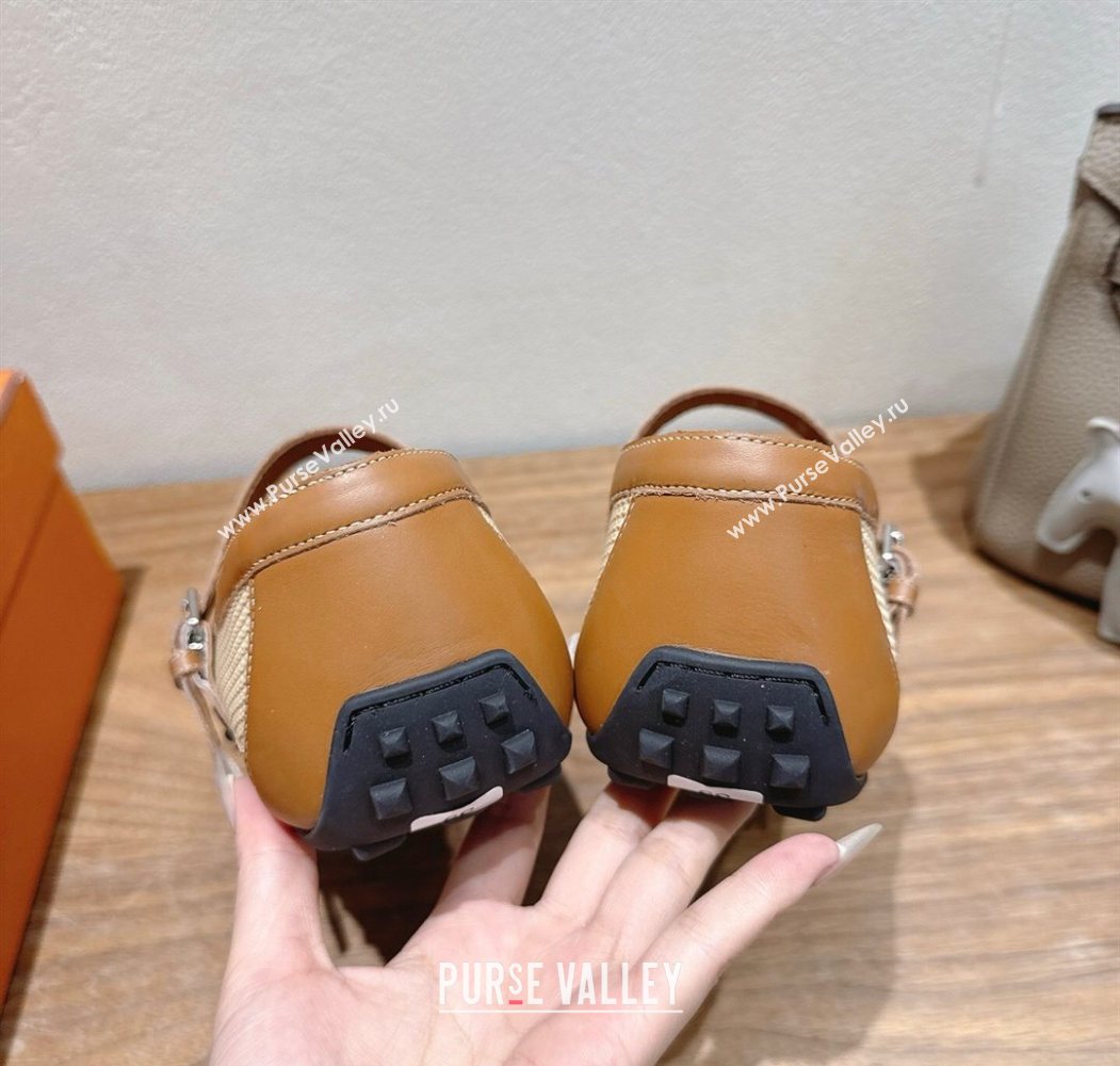 Hermes Kichu Ballet Flats in mesh knit and calfskin Brown 2025 H251170 (XC-250708091)