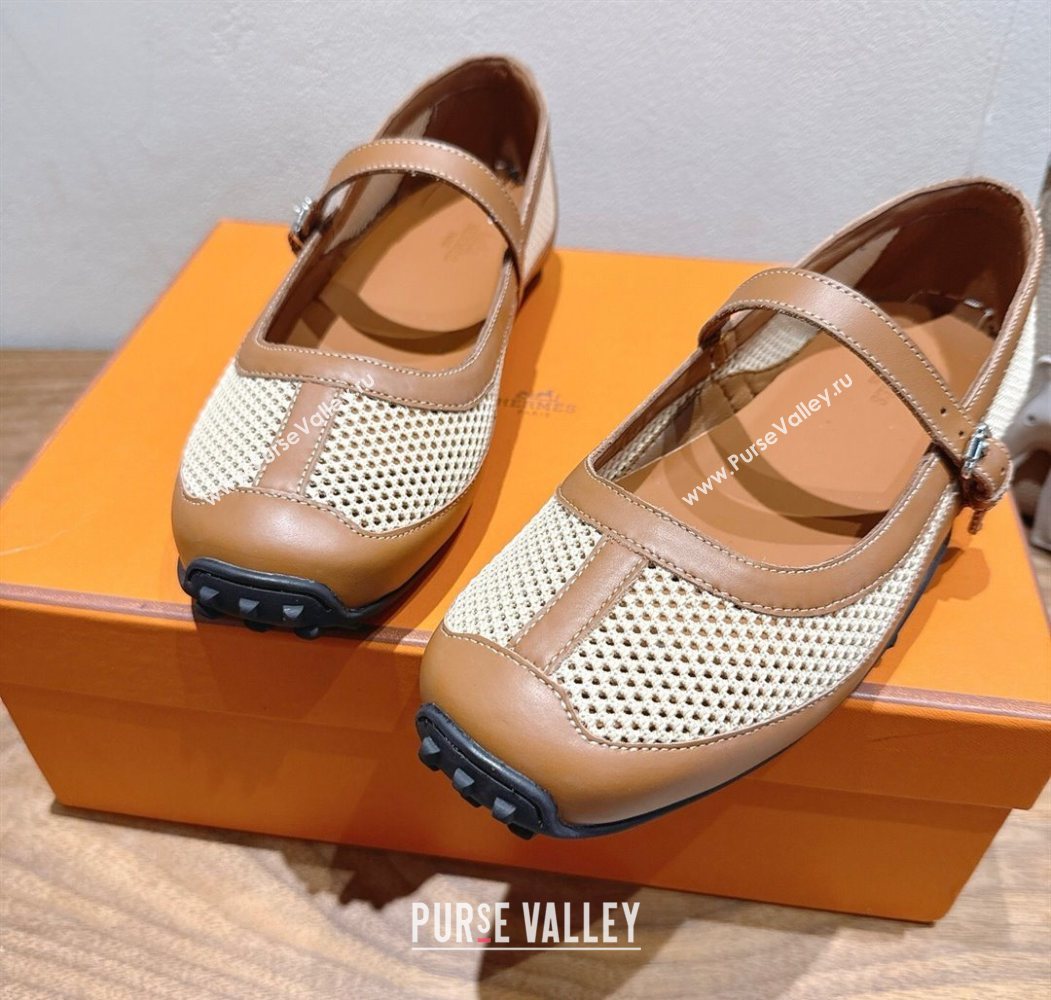 Hermes Kichu Ballet Flats in mesh knit and calfskin Brown 2025 H251170 (XC-250708091)