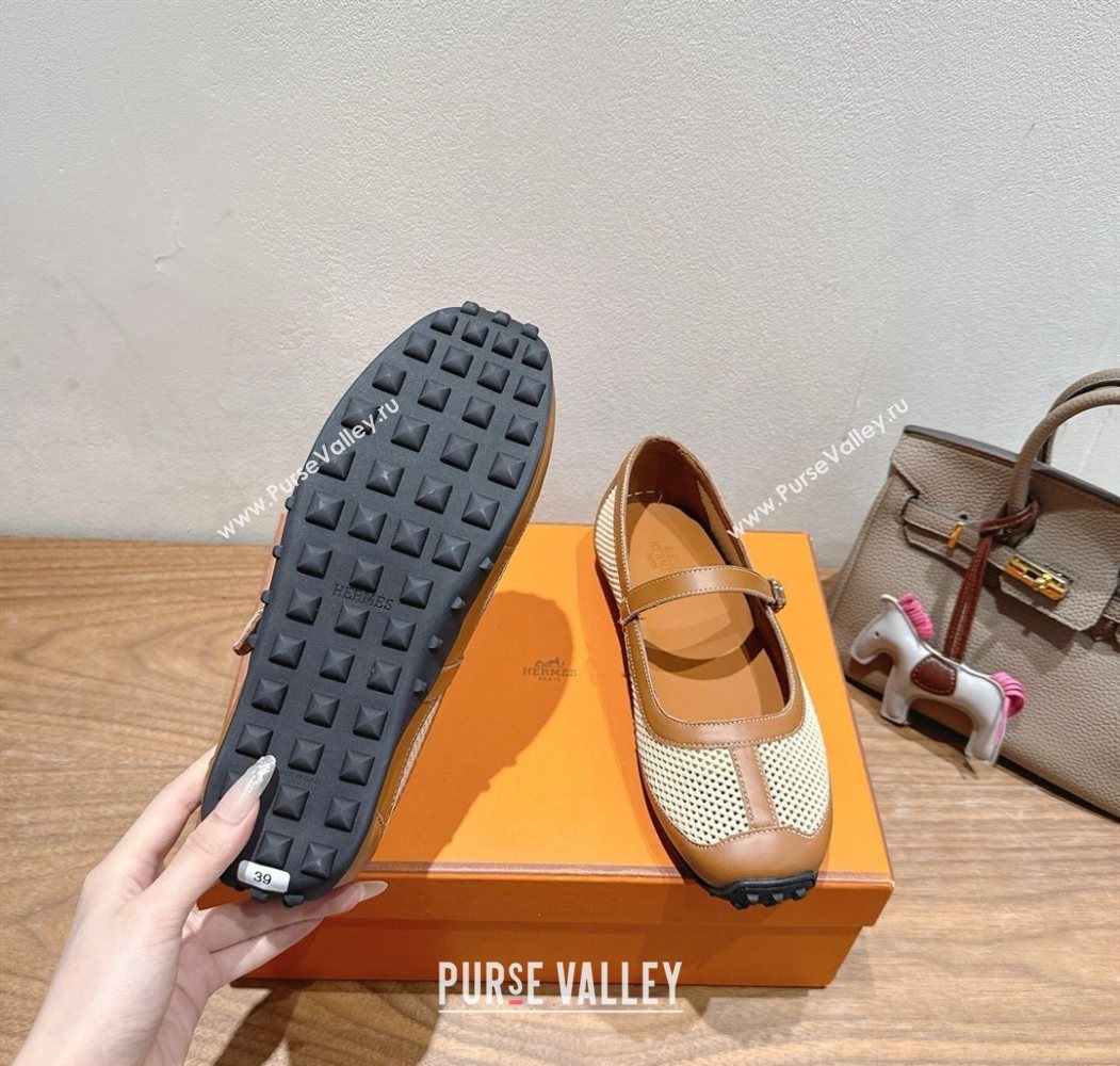 Hermes Kichu Ballet Flats in mesh knit and calfskin Brown 2025 H251170 (XC-250708091)
