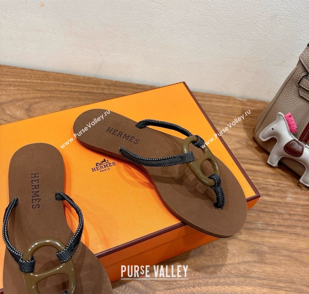 Hermes Chaine dAncre Flat Thong Slides Sandal Brown 2025 H070801 (XC-250708018)