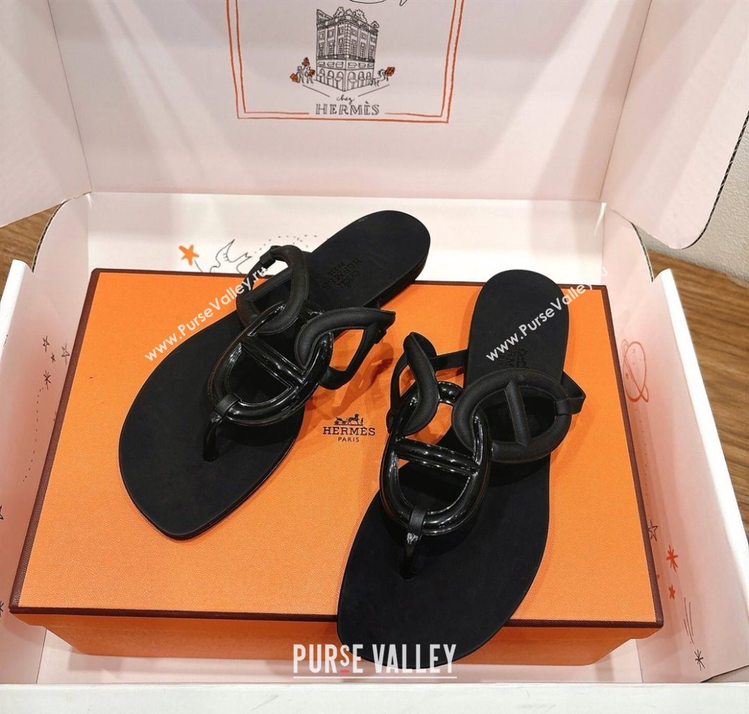 Hermes Chaine dAncre Rubber Flat Thong Slides Sandal Black 2025 H070802 (XC-250708026)