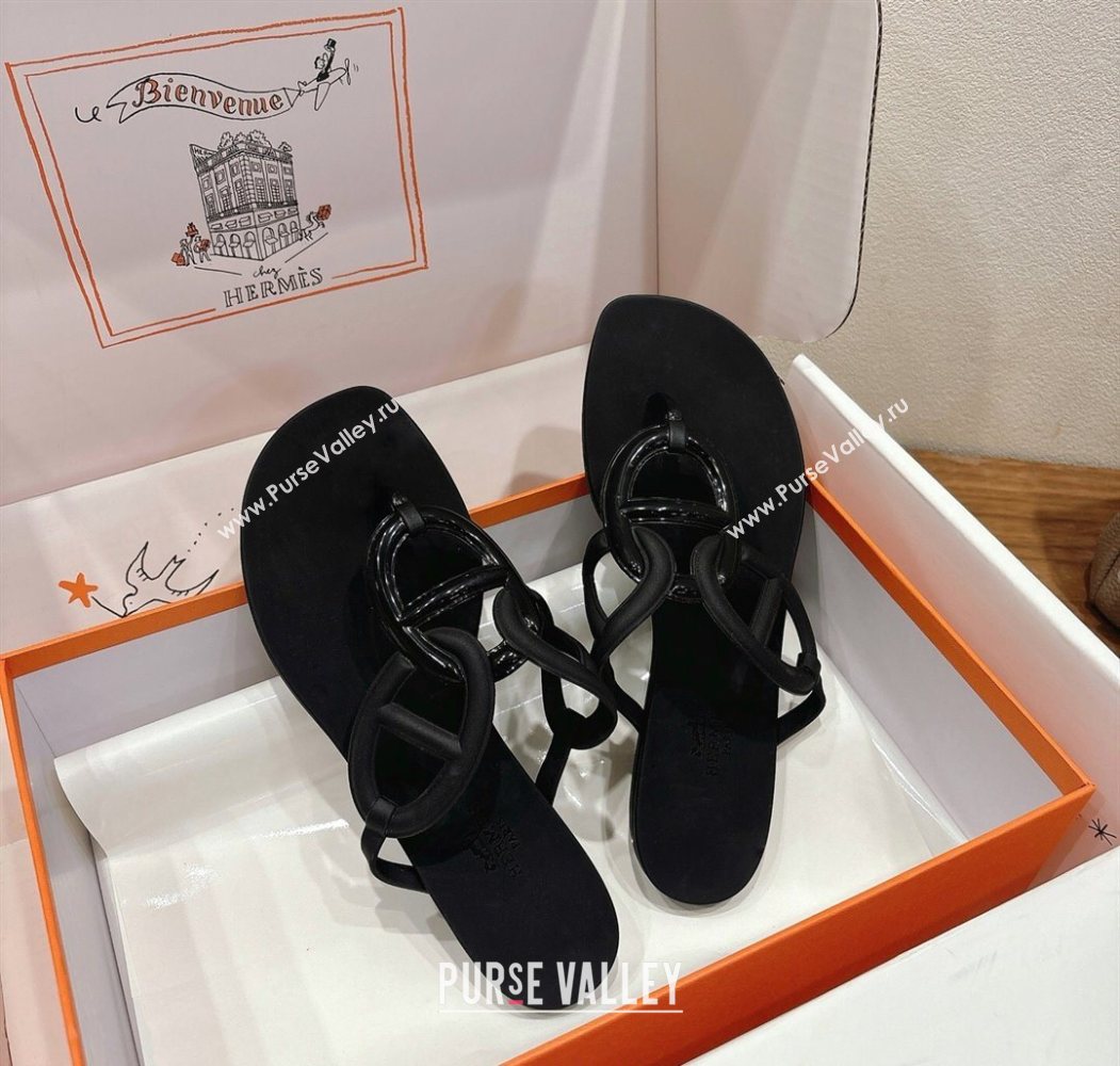 Hermes Chaine dAncre Rubber Flat Thong Slides Sandal Black 2025 H070802 (XC-250708026)