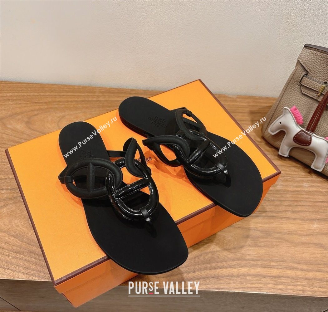 Hermes Chaine dAncre Rubber Flat Thong Slides Sandal Black 2025 H070802 (XC-250708026)