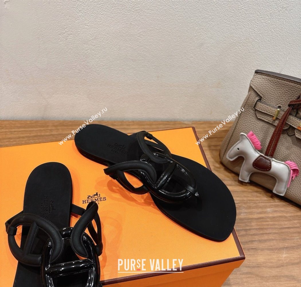 Hermes Chaine dAncre Rubber Flat Thong Slides Sandal Black 2025 H070802 (XC-250708026)