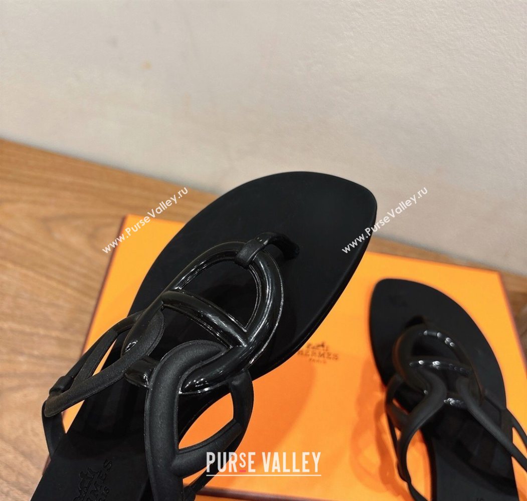 Hermes Chaine dAncre Rubber Flat Thong Slides Sandal Black 2025 H070802 (XC-250708026)