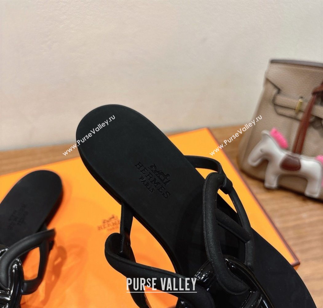 Hermes Chaine dAncre Rubber Flat Thong Slides Sandal Black 2025 H070802 (XC-250708026)