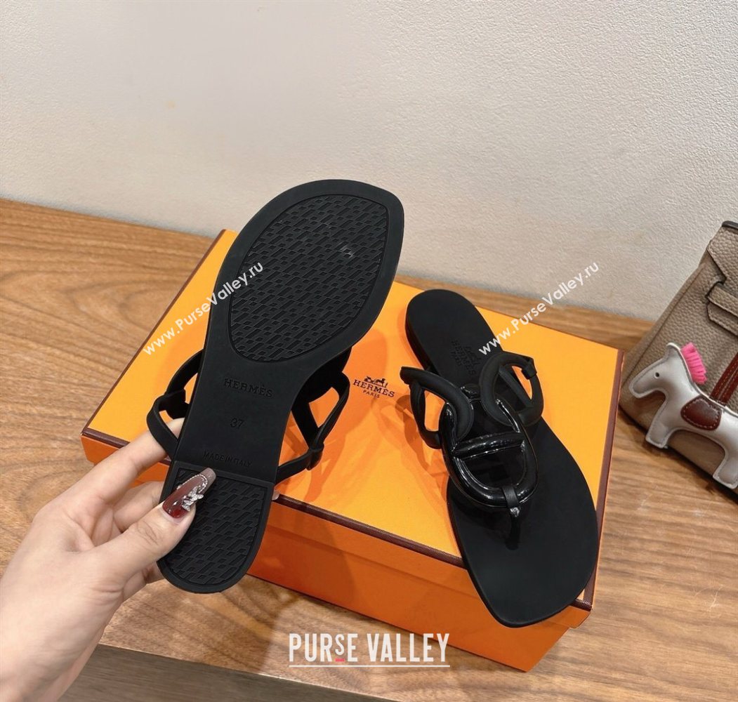 Hermes Chaine dAncre Rubber Flat Thong Slides Sandal Black 2025 H070802 (XC-250708026)