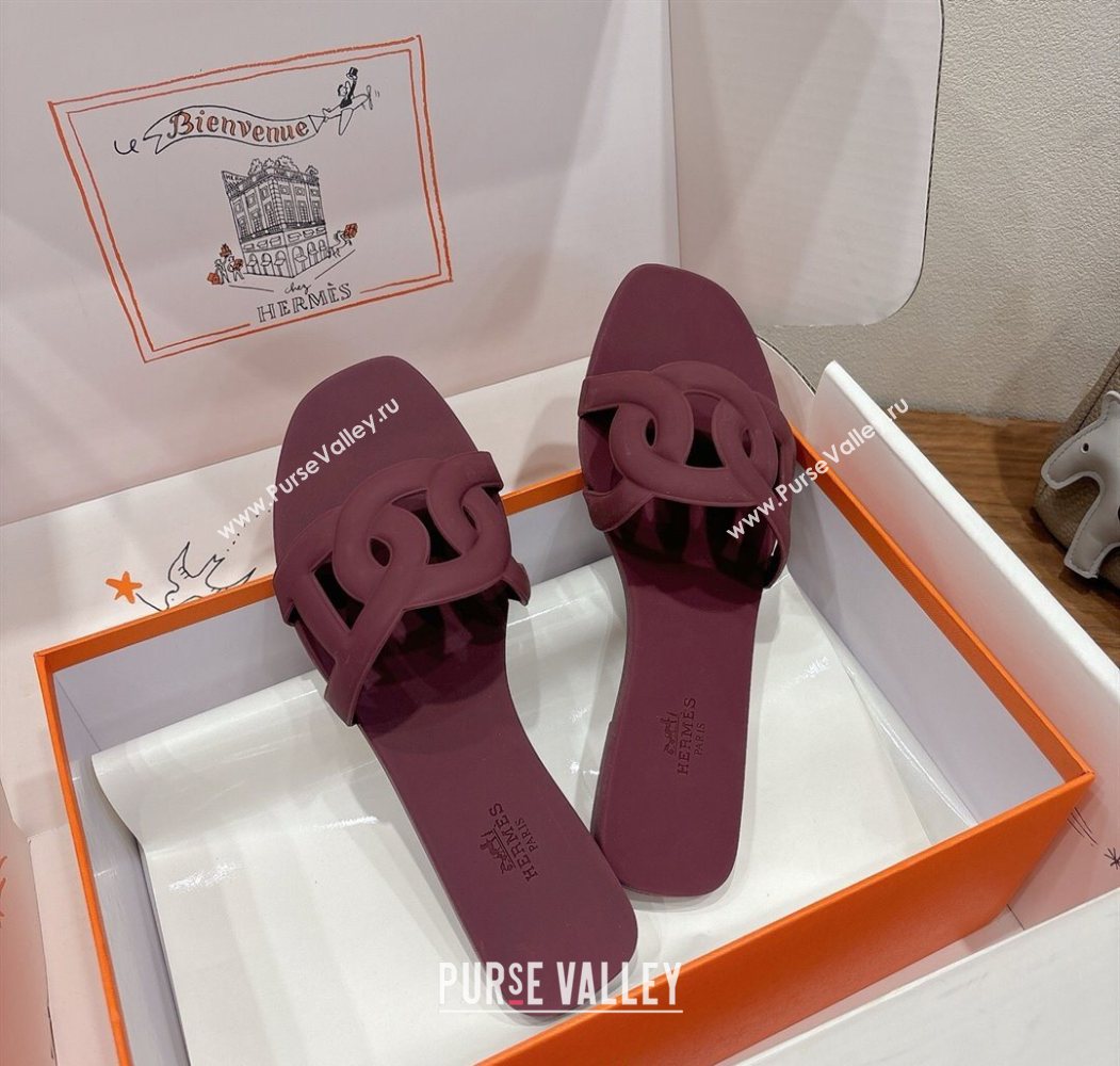Hermes Chaine dAncre Rubber Flat Thong Slides Sandal Dark Burgundy 2025 H070803 (XC-250708027)