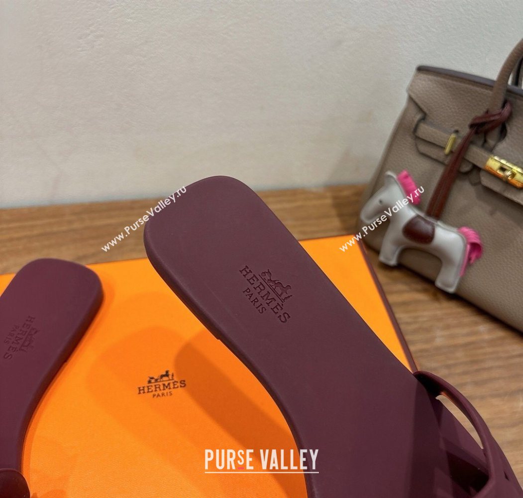 Hermes Chaine dAncre Rubber Flat Thong Slides Sandal Dark Burgundy 2025 H070803 (XC-250708027)