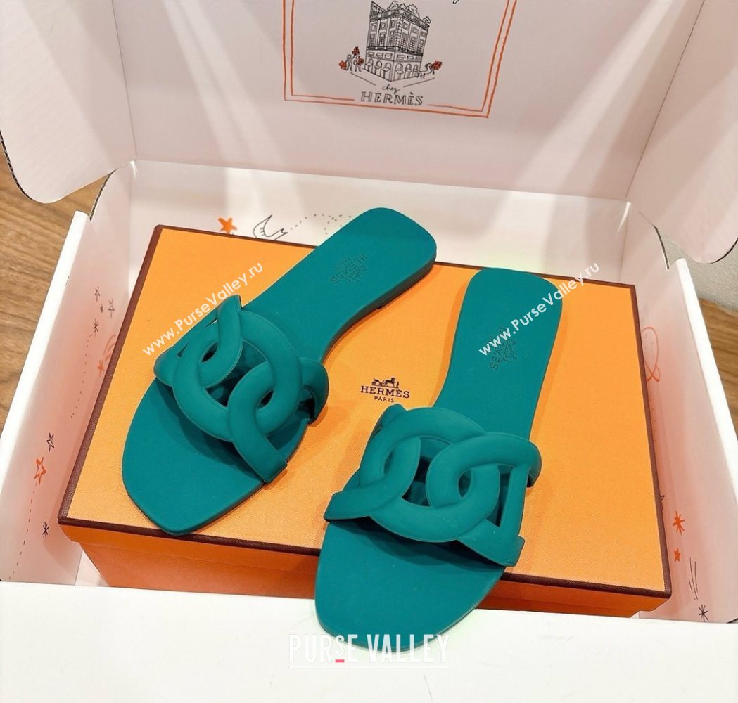 Hermes Chaine dAncre Rubber Flat Thong Slides Sandal Green 2025 H070803 (XC-250708028)