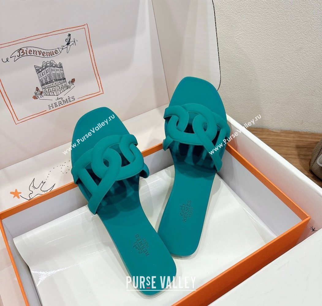 Hermes Chaine dAncre Rubber Flat Thong Slides Sandal Green 2025 H070803 (XC-250708028)