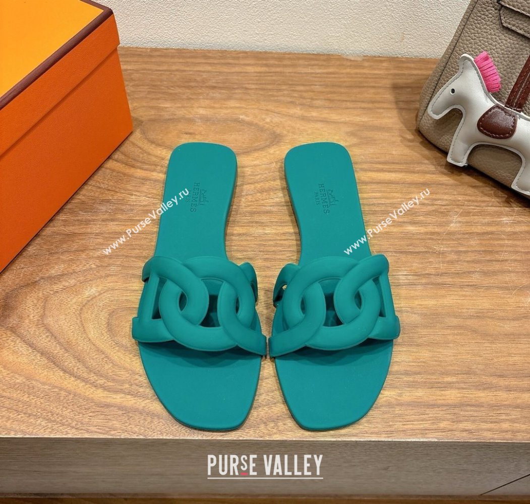 Hermes Chaine dAncre Rubber Flat Thong Slides Sandal Green 2025 H070803 (XC-250708028)