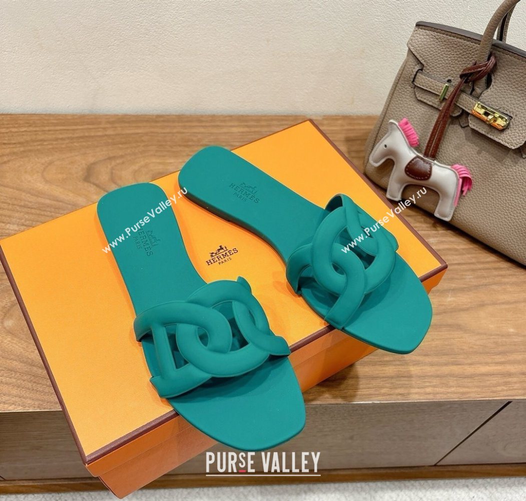 Hermes Chaine dAncre Rubber Flat Thong Slides Sandal Green 2025 H070803 (XC-250708028)