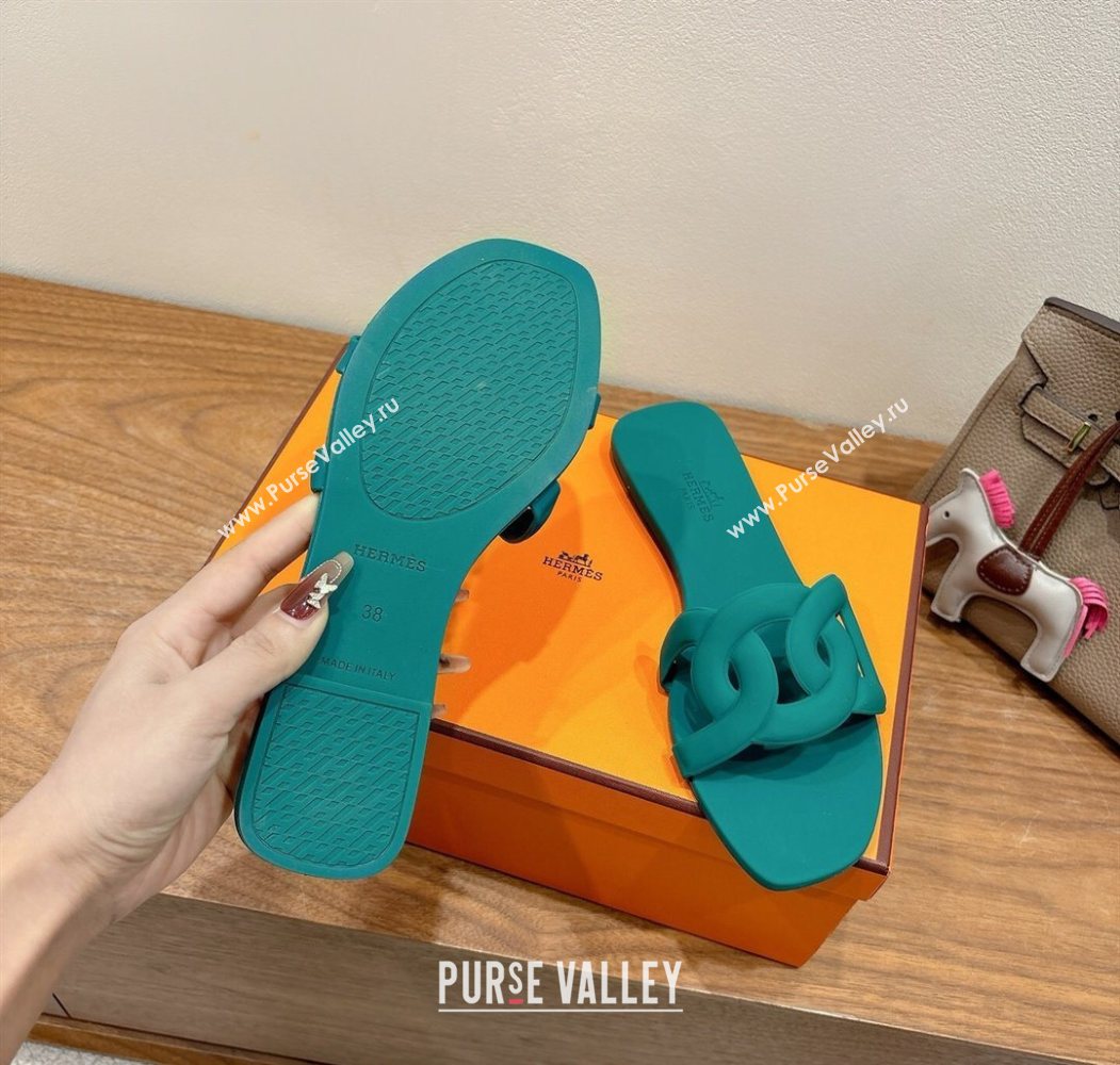 Hermes Chaine dAncre Rubber Flat Thong Slides Sandal Green 2025 H070803 (XC-250708028)