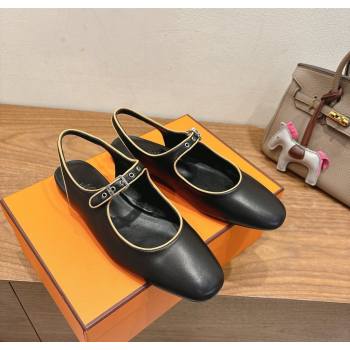 Hermes Kleo slingbacks flat in Calfskin leather with "H" Buckle Black 2025 H251148 (XC-250708092)