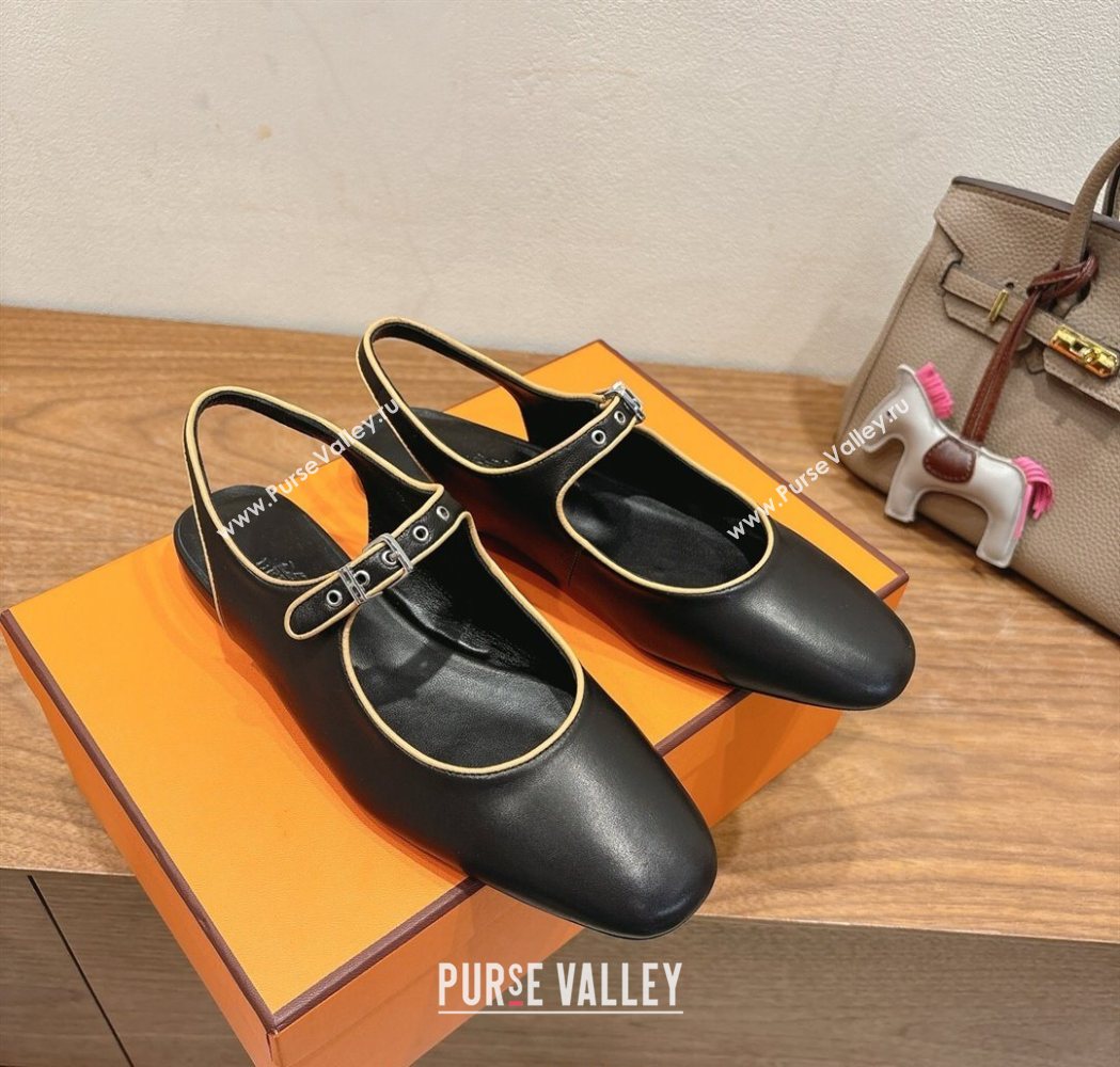 Hermes Kleo slingbacks flat in Calfskin leather with "H" Buckle Black 2025 H251148 (XC-250708092)