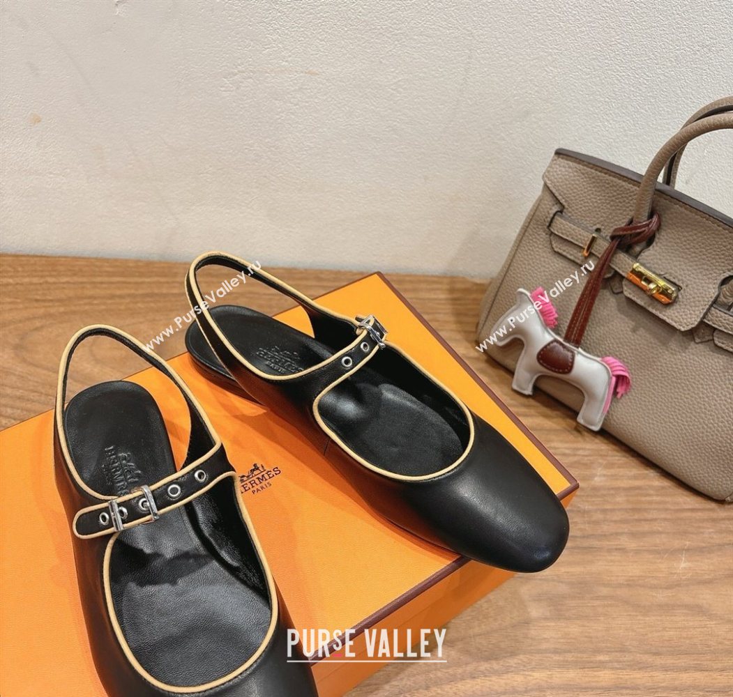 Hermes Kleo slingbacks flat in Calfskin leather with "H" Buckle Black 2025 H251148 (XC-250708092)