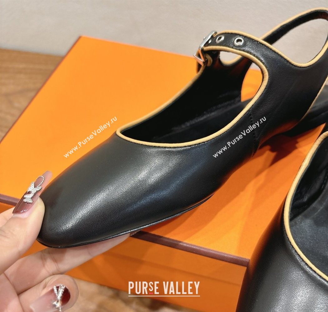 Hermes Kleo slingbacks flat in Calfskin leather with "H" Buckle Black 2025 H251148 (XC-250708092)