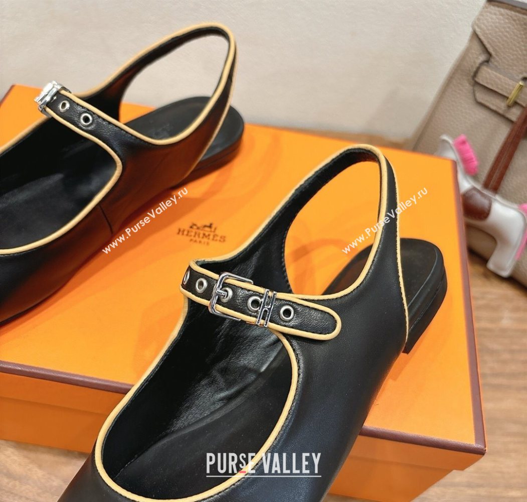 Hermes Kleo slingbacks flat in Calfskin leather with "H" Buckle Black 2025 H251148 (XC-250708092)