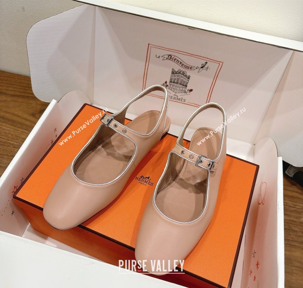 Hermes Kleo slingbacks flat in Calfskin leather with "H" Buckle Light Pink 2025 H251148 (XC-250708094)