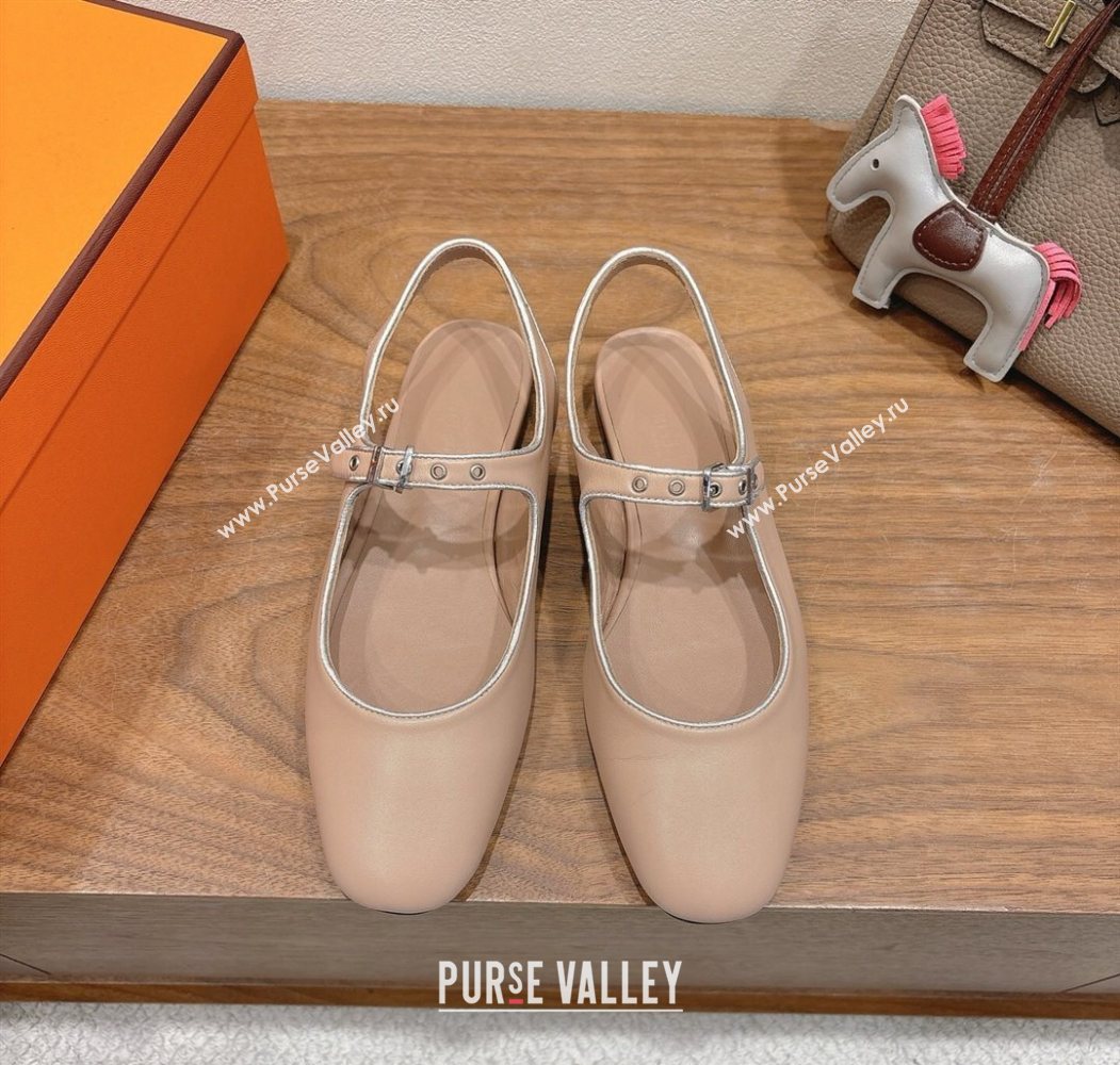 Hermes Kleo slingbacks flat in Calfskin leather with "H" Buckle Light Pink 2025 H251148 (XC-250708094)