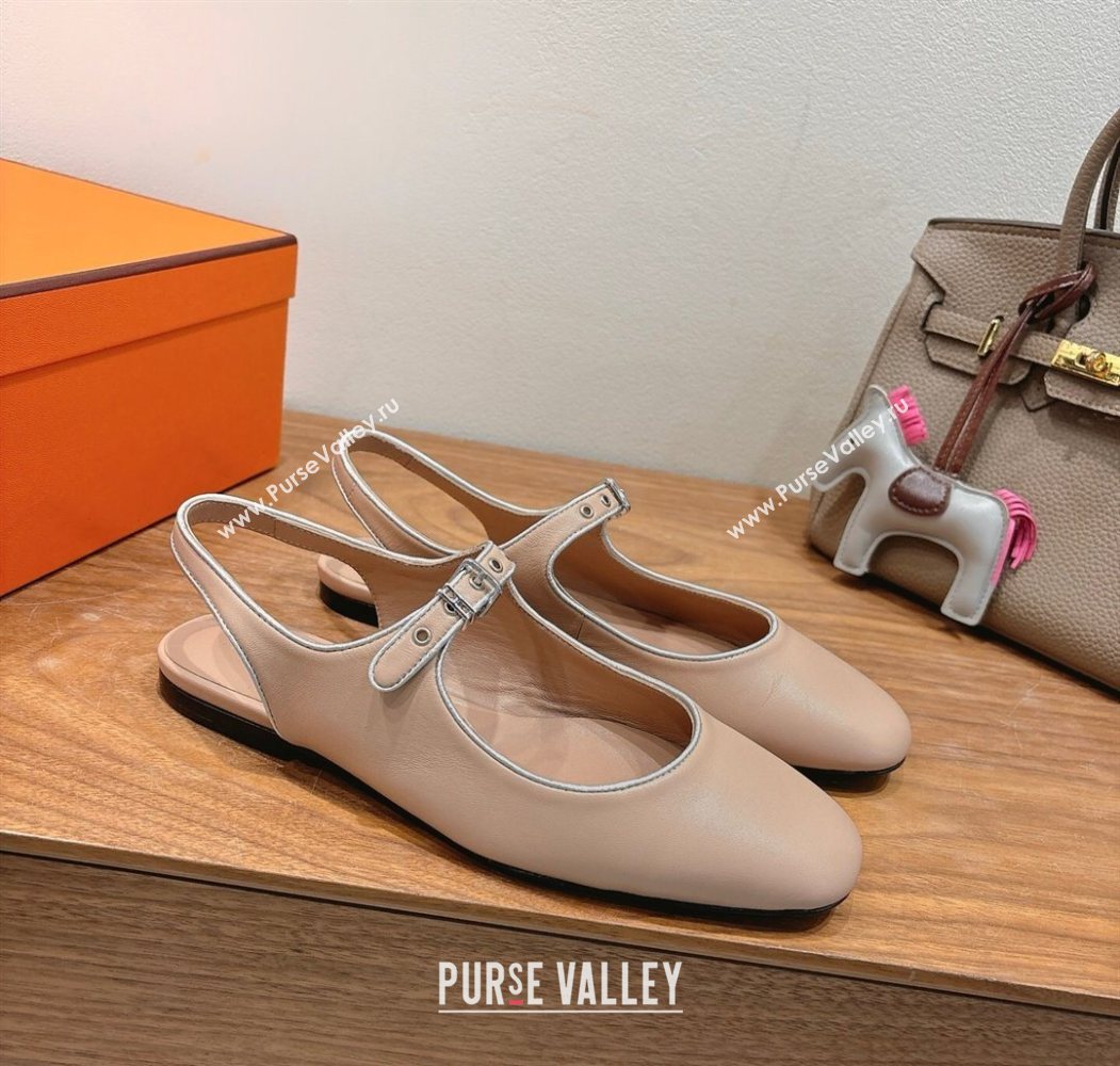 Hermes Kleo slingbacks flat in Calfskin leather with "H" Buckle Light Pink 2025 H251148 (XC-250708094)