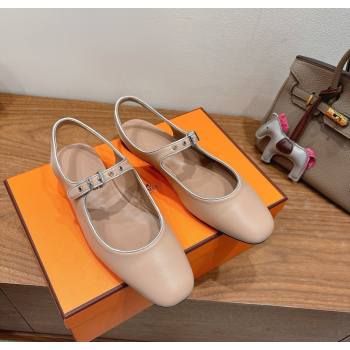 Hermes Kleo slingbacks flat in Calfskin leather with "H" Buckle Light Pink 2025 H251148 (XC-250708094)